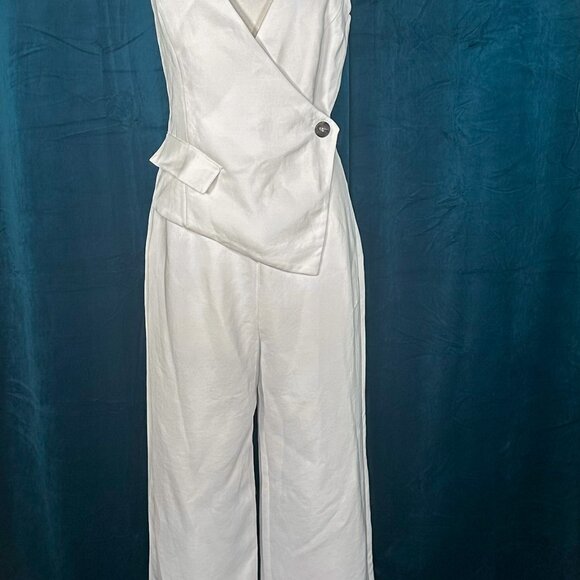 ZARA with Asymmetric Crepe Vest Jumpsuit Ecru - Picture 9 of 11